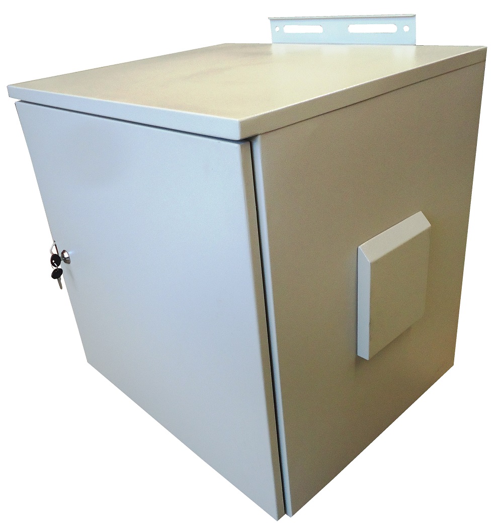 Rack Exterior Galvanizado 9 UR x 19" x Prof 600mm Muro/Poste, Incluye 1 Ventilador 220vac y 1 Termostato