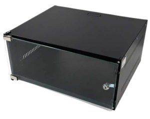 Gabinete Rack Mural 4UR x 19" x 400mm  Celosias Laterales Puerta Vidrio Templado Chapa con Llave