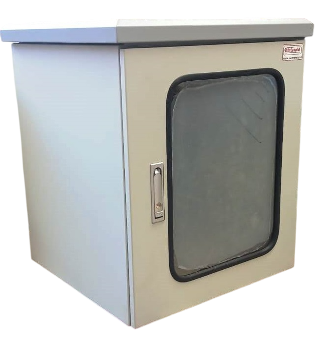 Rack Exterior 12 UR x 19" Prof x 600mm Muro / Poste Incl.2 Extractores con Termostato de Temperatura. Visor